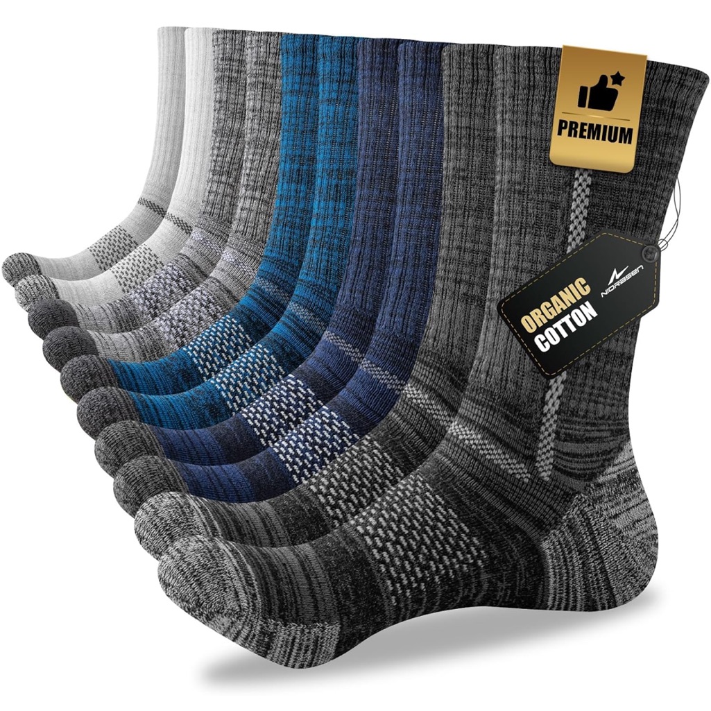 Niorasen Men's Cotton Crew Work Socks 5 Pair Size Xl 13-15